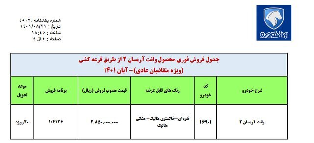 آریسان‌های جدید ایران‌خودرو عرضه می‌شود