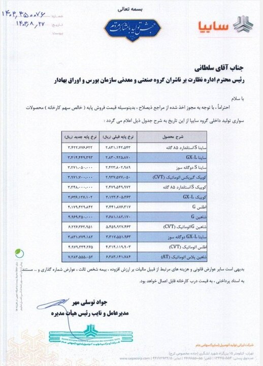 افزایش قیمت رسمی خودرو!