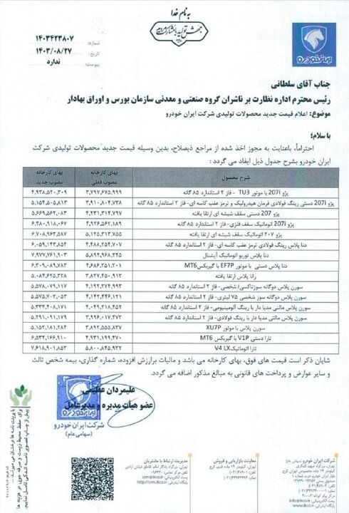 افزایش قیمت رسمی خودرو!